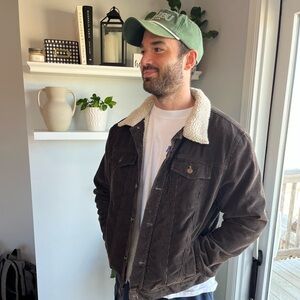 Old Navy Vintage Sherpa Lined Trucker Jacket Brown Men’s Large Fleece Lined